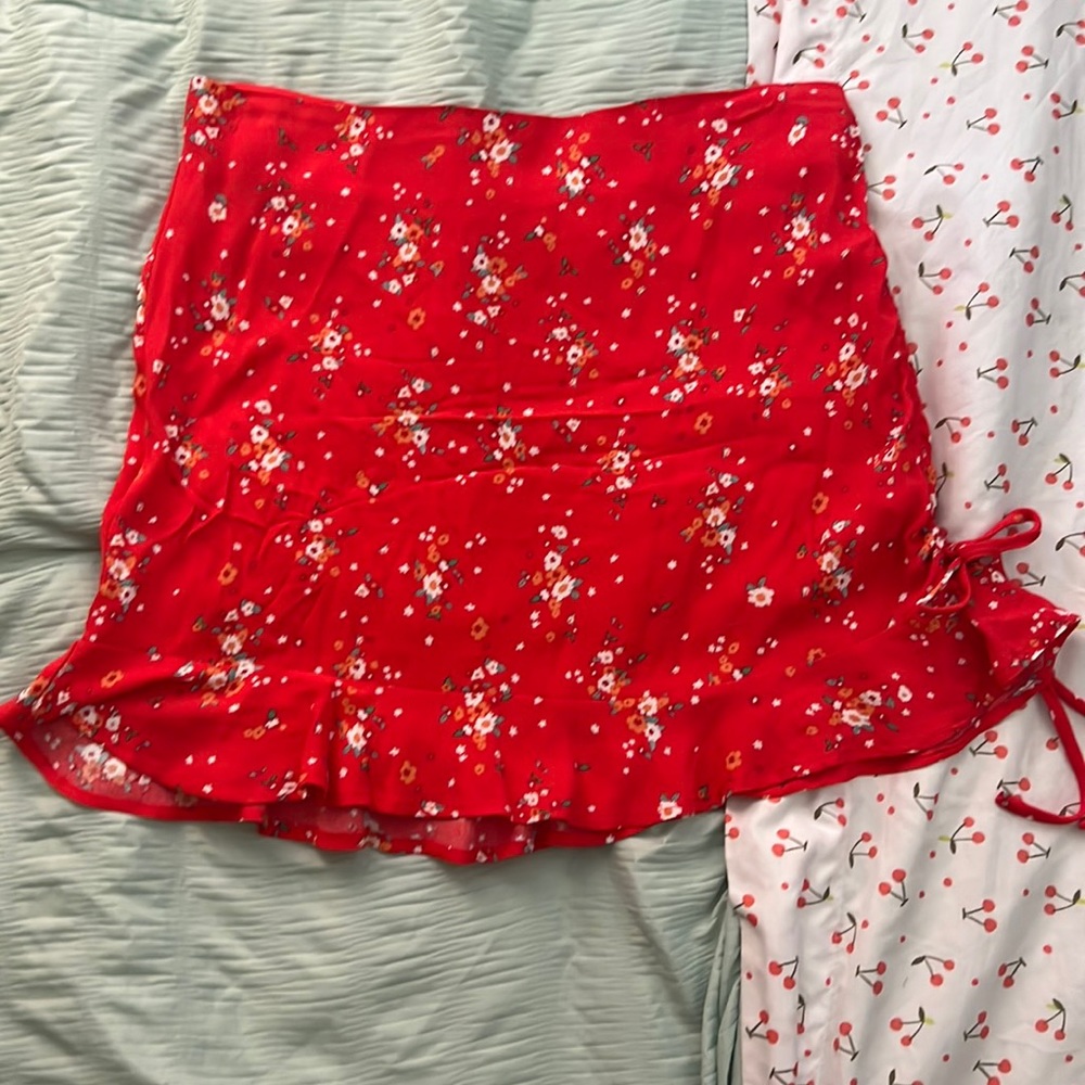 Ruffle Red Floral Skirt